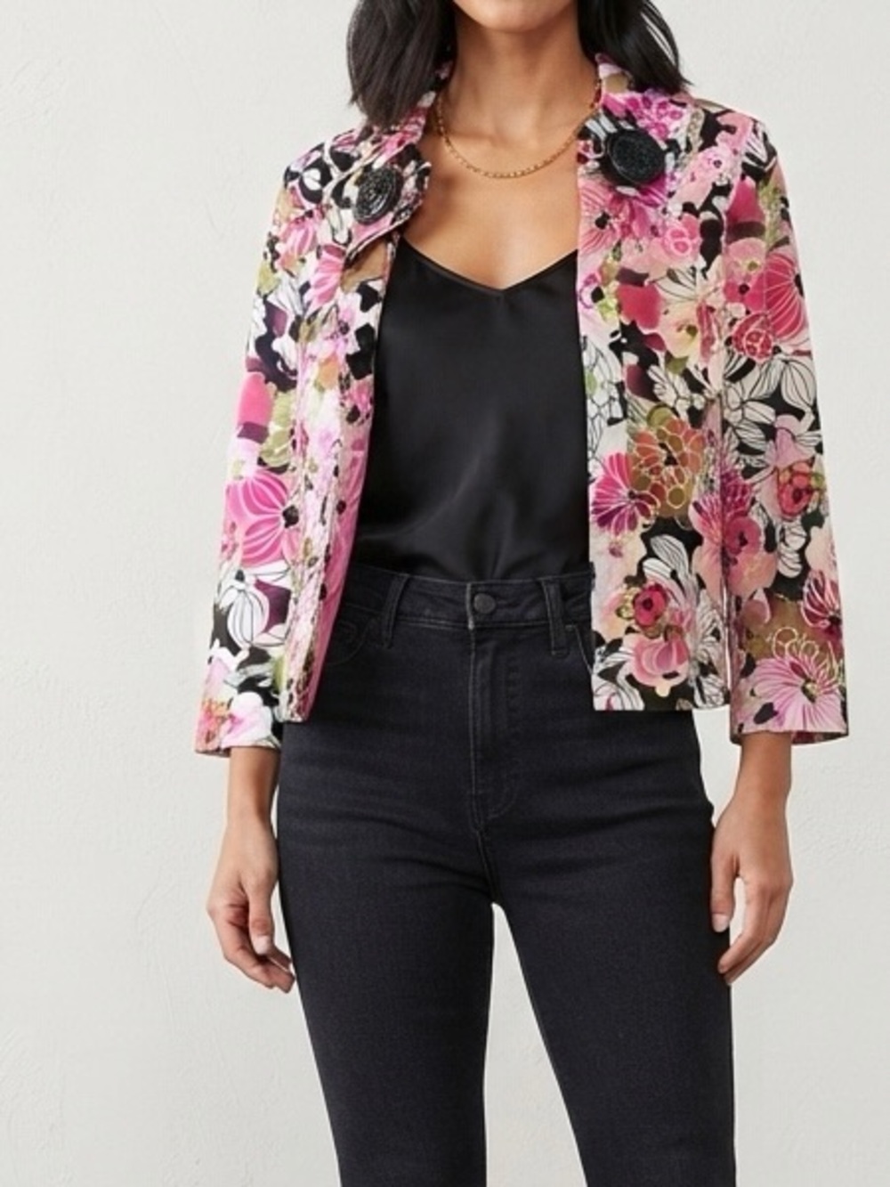 Trenz by Theresa Renz Petite Lined Floral Pink Blazer Jacket Vintage Y2K